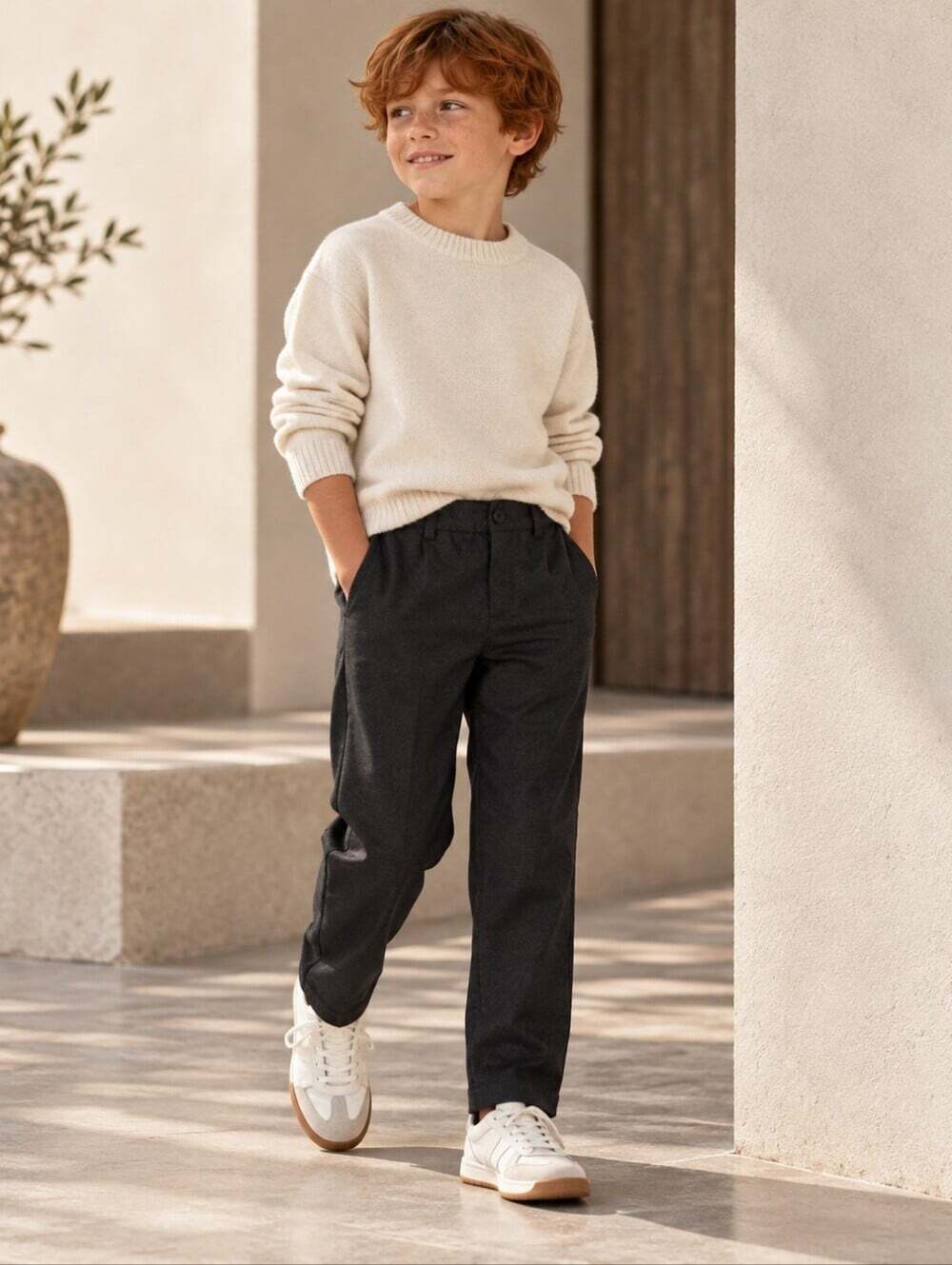 Zara Boys Size 9 Charcoal Dress Pants Elastic Waist Pleated Trousers 134
